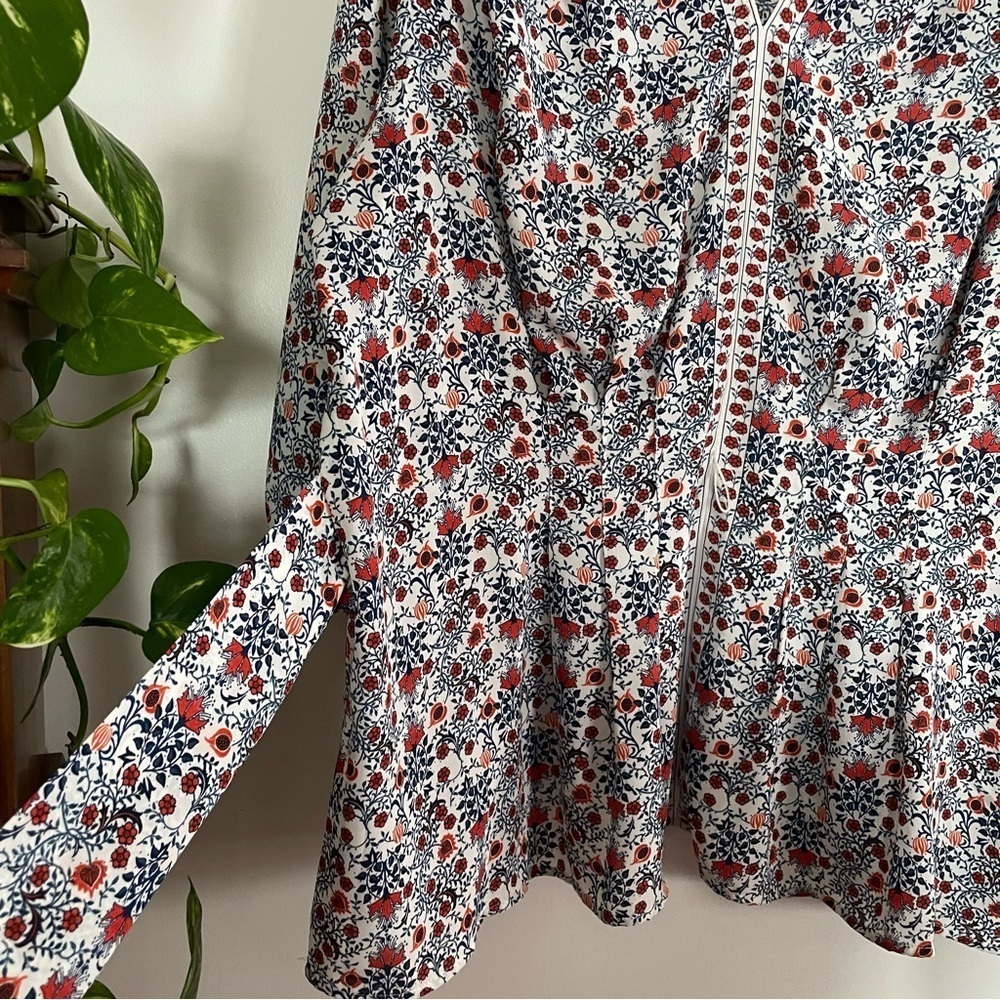 Max Studio BoHo Floral Kimono Tie Waist Top V-Neck Long Sleeve Size X - Picture 8 of 12